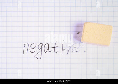 Eraser erasing on the sheet in the cage word: negative Stock Photo