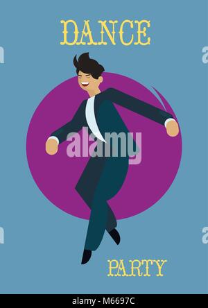 Retro dance party poster. with dancing man Vector illustration. Stock Vector