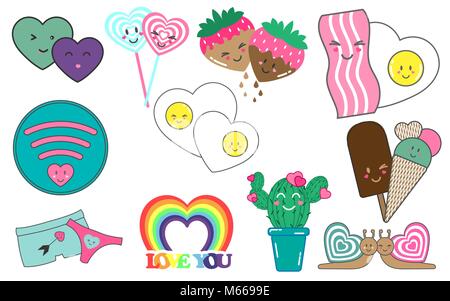 Love. Lovely set of cute patch. Vector illustration. Stock Vector
