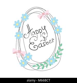 Happy Easter greeting card with flowers and eggs elements composition. vector Stock Vector