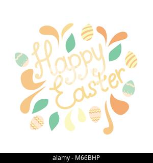 Happy Easter greeting card with flowers and eggs elements composition. vector Stock Vector