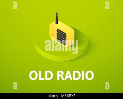 Old radio isometric icon, isolated on color background Stock Vector