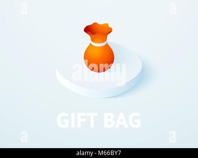 Gift bag isometric icon, isolated on color background Stock Vector