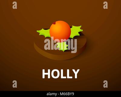 Holly isometric icon, isolated on color background Stock Vector