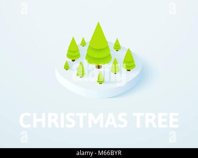 Christmas tree isometric icon, isolated on color background Stock Vector