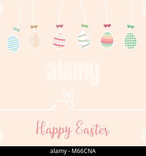 Cute Easter eggs background with minimal style rabbit. Vector illustration EPS10. Stock Vector
