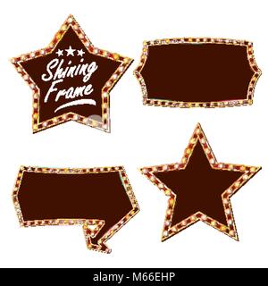 Star Billboard Vector. Shining Light Sign Board. Realistic Shine Lamp Frame. Carnival, Circus, Casino Style. Isolated Illustration Stock Vector