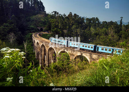 Train driving over Nine Arch Bridge, Ella, Uva Province, Sri Lanka Stock Photo