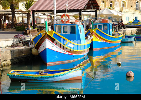 Marsaxlokk famous fishing boats called Luzzu - Malta Stock Photo