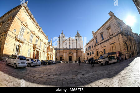 Mdina also known as Medina - Malta. Old town center panoramic view at sunset Stock Photo