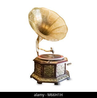 Old retro gramophone isolated over white Stock Photo