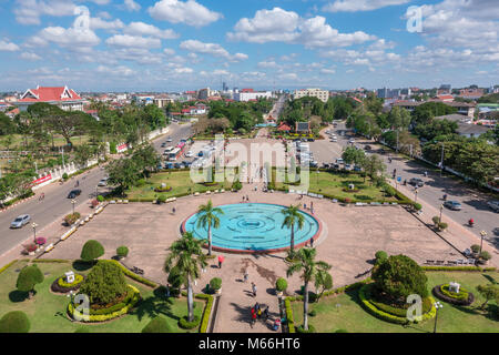 Patuxay park in Vientiane, view from the top of Patuxai Gate, Laos Stock Photo