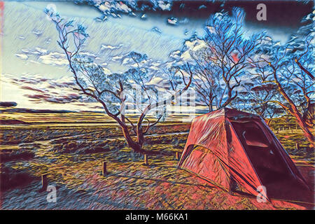 Digital drawing of a tent in countryside Stock Photo