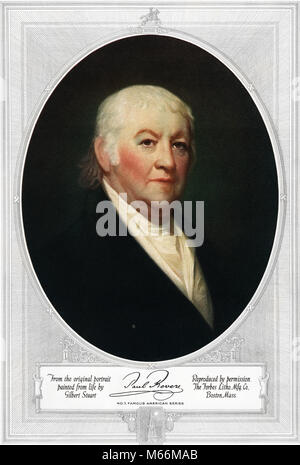 1800s 1813 PORTRAIT OF PAUL REVERE AMERICAN PATRIOT AND SILVERSMITH LOOKING AT CAMERA BY GILBERT STUART COLOR HALFTONE - kh13248 CPC001 HARS 1775 1813 AUTOGRAPH BOSTONIAN CAUCASIAN ETHNICITY GILBERT STUART LOOKING AT CAMERA OLD FASHIONED SILVERSMITH Stock Photo