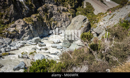 View from Hooker Valley Track, Mount Cook, South Island, New Zealand Stock Photo