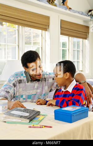 1990s AFRICAN AMERICAN FATHER HELPING SON WITH HOMEWORK - ks32119 DEG002 HARS NOSTALGIA FATHERS TOGETHERNESS 25-30 YEARS 30-35 YEARS GOALS 5-6 YEARS HAPPINESS AFRICAN-AMERICANS AFRICAN-AMERICAN DADS KNOWLEDGE BLACK ETHNICITY AFRICAN AMERICANS AFRICAN AMERICAN 1990s GROWTH CONNECTION COOPERATION SOLUTIONS ASSISTING ENCOURAGING JUVENILES MALES MID-ADULT MID-ADULT MAN OLD FASHIONED PERSONS Stock Photo