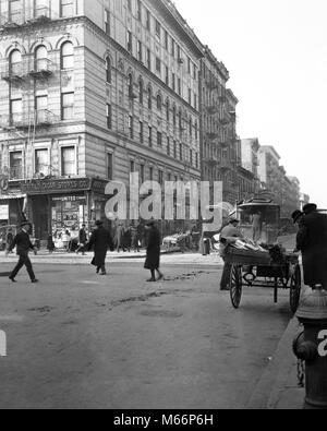 1910s 1915 BLOCK OF FIRST AVE AND 3RD STREET HAS A POPULATION OF 5021 IN 1910 CENSUS LOWER EAST SIDE OF MANHATTAN NYC USA - q45976 CPC001 HARS B&W BLACK AND WHITE FIRST AVENUE LOWER EAST SIDE OLD FASHIONED POPULATION THIRD STREET Stock Photo