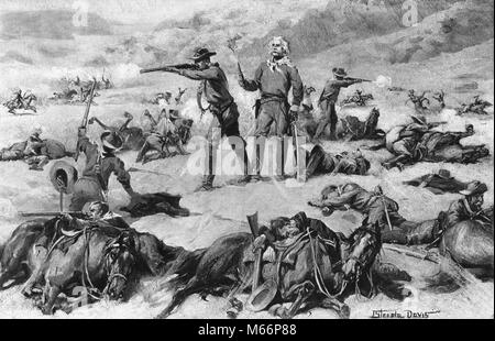 JUNE 1876 GENERAL GEORGE CUSTER THE BATTLE OF LITTLE BIGHORN MASSACRE BY LAKOTA & CHEYENNE NATIVE AMERICANS CUSTER'S LAST STAND - q60378 CPC001 HARS SADNESS NORTH AMERICA HISTORIC NORTH AMERICAN WARS DISASTER MAMMALS ADVENTURE COURAGE AND EXCITEMENT FIRING TROOPS UNIFORMS ONE PERSON WITH OTHERS MASSACRE NATIVE AMERICAN SMALL GROUP OF ANIMALS PISTOL DEFEAT FIREARM MALES MAMMAL NATIVE AMERICANS 1876 ARAPAHO B&W BIGHORN BLACK AND WHITE CAUCASIAN ETHNICITY CAVALRY CHEYENNE CUSTER CUSTER'S GEORGE ARMSTRONG CUSTER GREAT SIOUX WAR INDIAN WARS INDIGENOUS JUNE JUNE 7TH KILLED LAKOTA LAST MASSACRED