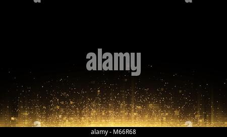Abstract background. Golden rays of light with luminous magical dust. Glow in the dark. Vector illustration