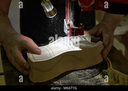 Carpentry work. Cutting with an electric jigsaw Stock Photo