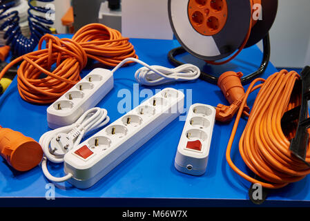 Extension cord and power strip in store Stock Photo