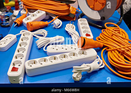 Extension cord and power strip in store Stock Photo