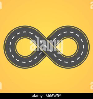 Road infinity on an orange background background. The road from the eight. The carriageway. Vector illustration Stock Vector