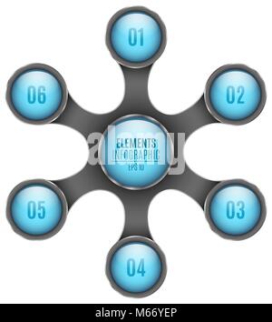3d Elements of infographics. Blue circles with numbers for your project. Steps to success. Abstract metal object in metaball style is isolated on whit Stock Vector