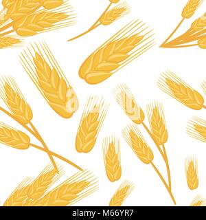 Seamless pattern of bunches of wheat ingredient for bread baking organic vegetarian food vector illustration on white background web site page and mobile app design Stock Vector