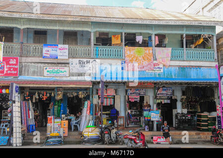 Pyin Oo Lwin, Shan State, Myanmar - November 18 2014. Colonial-style shophouses and balconies in central Pyin Oo Lwin, Myanmar Stock Photo