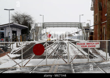 Wye railway station near Ashford, Kent, which is one of over 50 stations closed to passengers on the Southeastern rail network following heavy snowfall which has caused disruption across Britain. Stock Photo