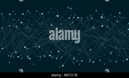 Abstract futuristic background of connected lines and dots. Neon lines are blue. Movement of elements. Plexus style. New technologies. Vector illustra Stock Vector