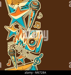 Karaoke party seamless pattern. Music event background. Illustration in retro style Stock Vector