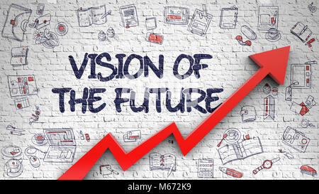 Vision Of The Future Drawn on Brick Wall.  Stock Photo