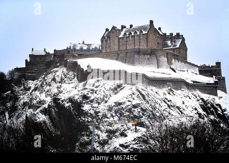 Edinburgh Castle in the snow, as storm Emma, rolling in from the Atlantic, looks poised to meet the Beast from the East's chilly Russia air - causing further widespread snowfall and bitter temperatures.