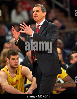 New York, New York, USA. 1st Mar, 2018. Maryland Terrapins head coach Mark Turgeon during the second round of Big Ten Conference Tournament play at Madison Square Garden in New York City. Duncan Williams/CSM/Alamy Live News Stock Photo