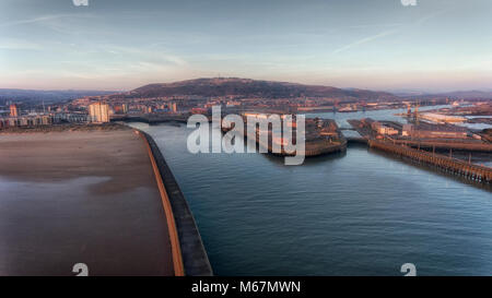 The west and east piers in Swansea Stock Photo