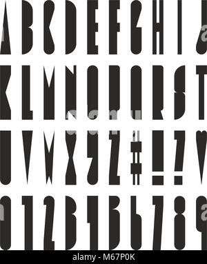 Tall And Skinny Block Alphabet, Numbers And Symbols Stock Vector