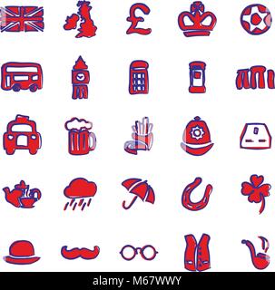 United Kingdom Icons Freehand 2 Color Stock Vector