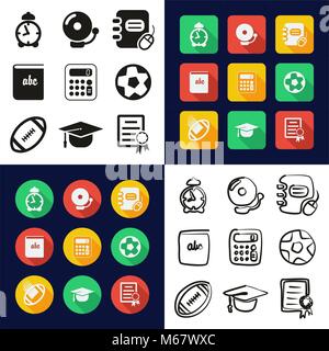 University All in One Icons Black & White Color Flat Design Freehand Set Stock Vector