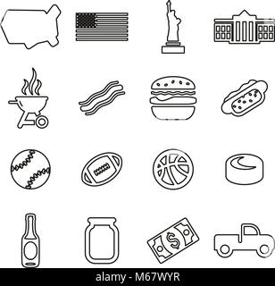 USA Country & Culture Icons Thin Line Vector Illustration Set Stock Vector