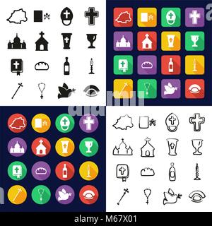 Vatican All in One Icons Black & White Color Flat Design Freehand Set Stock Vector