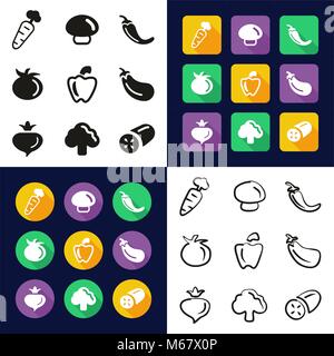 Vegetable All in One Icons Black & White Color Flat Design Freehand Set Stock Vector