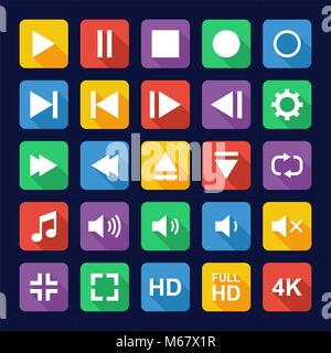 Video Or Music Or Camera Button Icons Flat Design Stock Vector