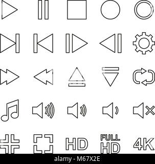 Video Or Music Or Camera Button Icons Thin Line Vector Illustration Set Stock Vector