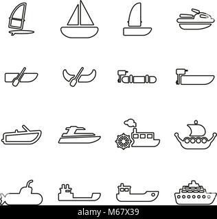 Water Transport  Icons Thin Line Vector Illustration Set Stock Vector