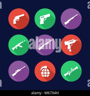 Weapons Icons Flat Design Circle Stock Vector