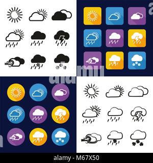 Weather All in One Icons Black & White Color Flat Design Freehand Set Stock Vector