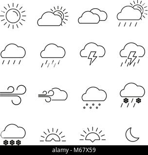 Weather Icons Thin Line Vector Illustration Set Stock Vector