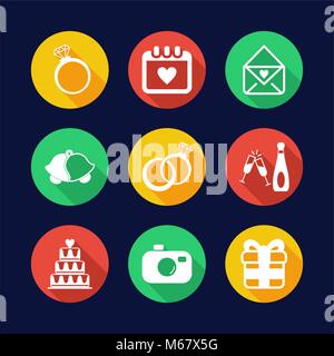 Wedding Icons Flat Design Circle Stock Vector